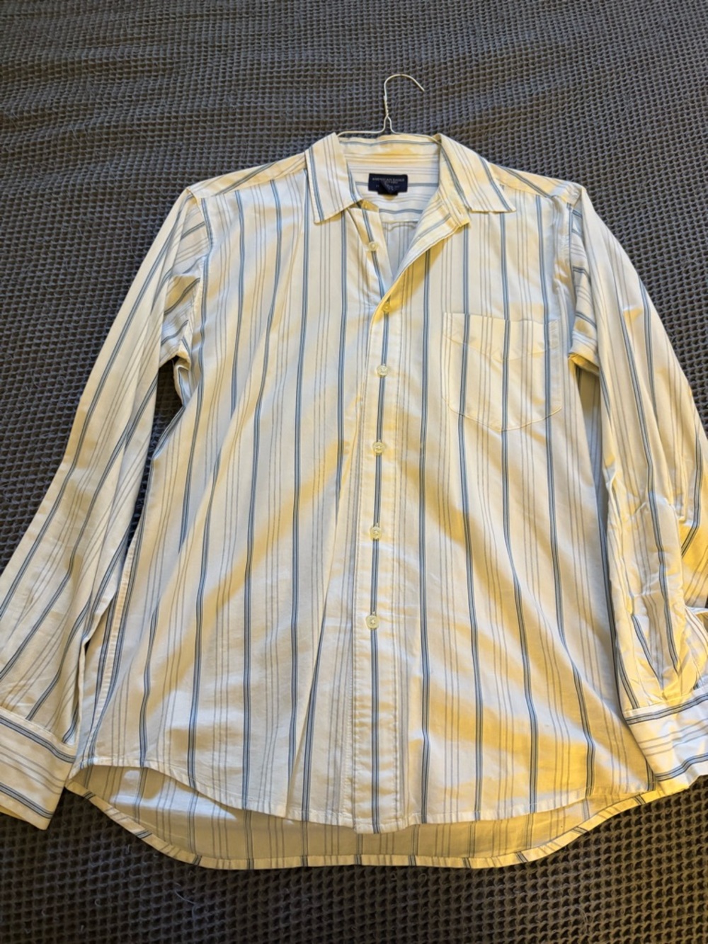 American Eagle Outfitters White Shirt with Light Blue Stripes